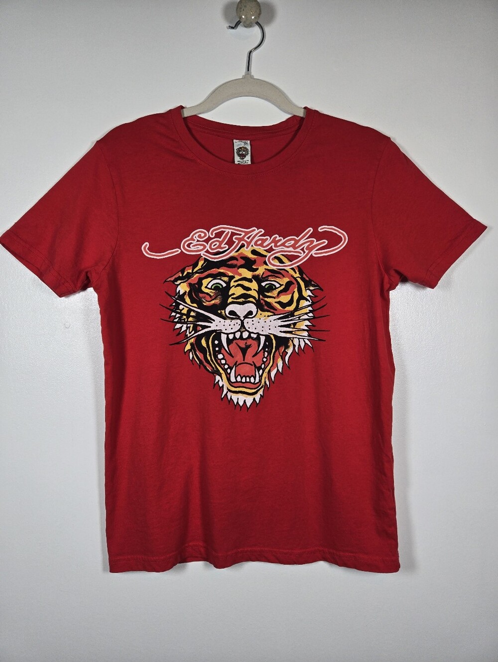 Ed Hardy Red Cotton Tiger Head Tattoo Style Graphic Tee T-Shirt Kids Size 17/18